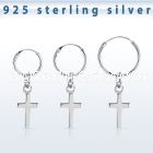 phod39 silver helix hoop earring w plain silver cross dangling