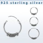 phoxf 925 silver balinese design black oxidized hoop earrings