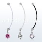 pndz383 pregnancy belly ring w dangling twin prong set 10mm cz 