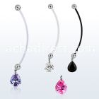 pndz409 pregnancy belly ring w dangling 11 x 9mm pear shaped cz 