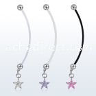 pndz413 pregnancy belly ring w dangling flower w prong set cz
