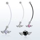 pndz586 pregnancy belly ring w dangling heart shaped cz w wings