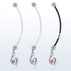 pndz731 pregnancy belly ring w dangling fancy heart w single cz