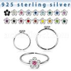 s ilver seamless nose hoop w crystals flowers in 2 colors
