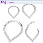 sgsh15 316l steel hinged segment ring round cz pear shape