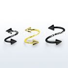 spt20cn anodized 316l steel eyebrow spiral, 20g w 3mm cones