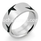 sr163 high polished steel etched ring with black stars design