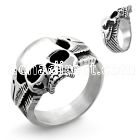 sr173 high polished steel ring with skull and wings design