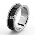 sr187 stainless steel ring with black inlay grooved edges