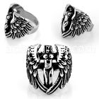 sr341 316l steel ring with naked beheaded virgin with wings