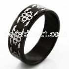 srb51 black stainless steel ring with tribal flower design