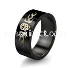 srb5 black stainless steel ring with skull and flames design