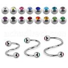 steel eyebrow spiral 0.8mm w 3mm bezel set jewel balls