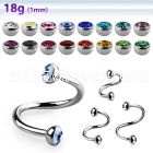 steel eyebrow spiral 1mm w 3mm bezel set half jewel balls