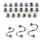 steel eyebrow spiral 1mm w 3mm bezel set jewel balls