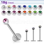 steel labret 1mm w tiny 2.5mm bezel set half jewel ball
