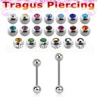 steel tragus barbell 1mm w a top 3mm bezel set jewel ball