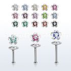 tlb38 steel tragus labret w a crystal flower upper part