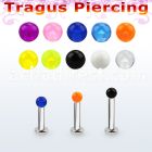 tlbvb25 316l steel tragus labret 16g w a 2.5mm acrylic uv ball 