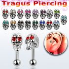 trg24b steel tragus piercing with crystal skull closure ball