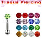trg7 316l steel tragus piercing w multi crystal ball ball