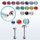 trgfrc steel tragus barbell w flat top part w multi crystals