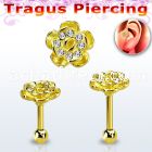 trgt41 gold 316l steel tragus piercing, 16g w crystal flower