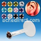 trgz2 bioflex tragus piercing w 2 5mm prong set cz silver top