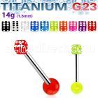ubbvdi titanium g23 tongue barbell with a 5mm acrylic uv dice