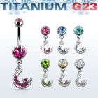 umcd734 titanium g23 belly banana, w a dangling moon w crystals