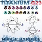 umnp103 sun nipple shield w titanium g23 barbell w multi jewels
