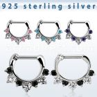 vsephx14 925 silver septum clicker 1.2mm 3 big 4 small cz stone