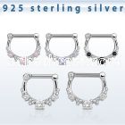 vsepl14 high hanging 925 silver septum clicker 1.2mm w 5cz stone