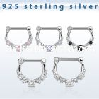 vsepl16 high hanging 925 silver septum clicker 1.6mm w 5cz stone