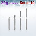 xbb20g set w 10 surgical steel barbell posts w 0.8mm threading