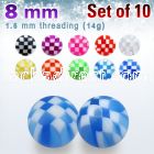 xckbal8 10 pcs of 5mm acrylic checker balls threading 1 6mm