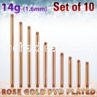 xttbb14g set of rose gold plated steel barbell posts thread 1.6mm