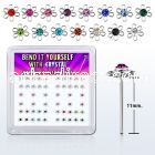yxfl2m silver bend it nose studs w flower w central crystal
