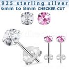 zrdfm pair of silver ear studs with round prong set cz stones