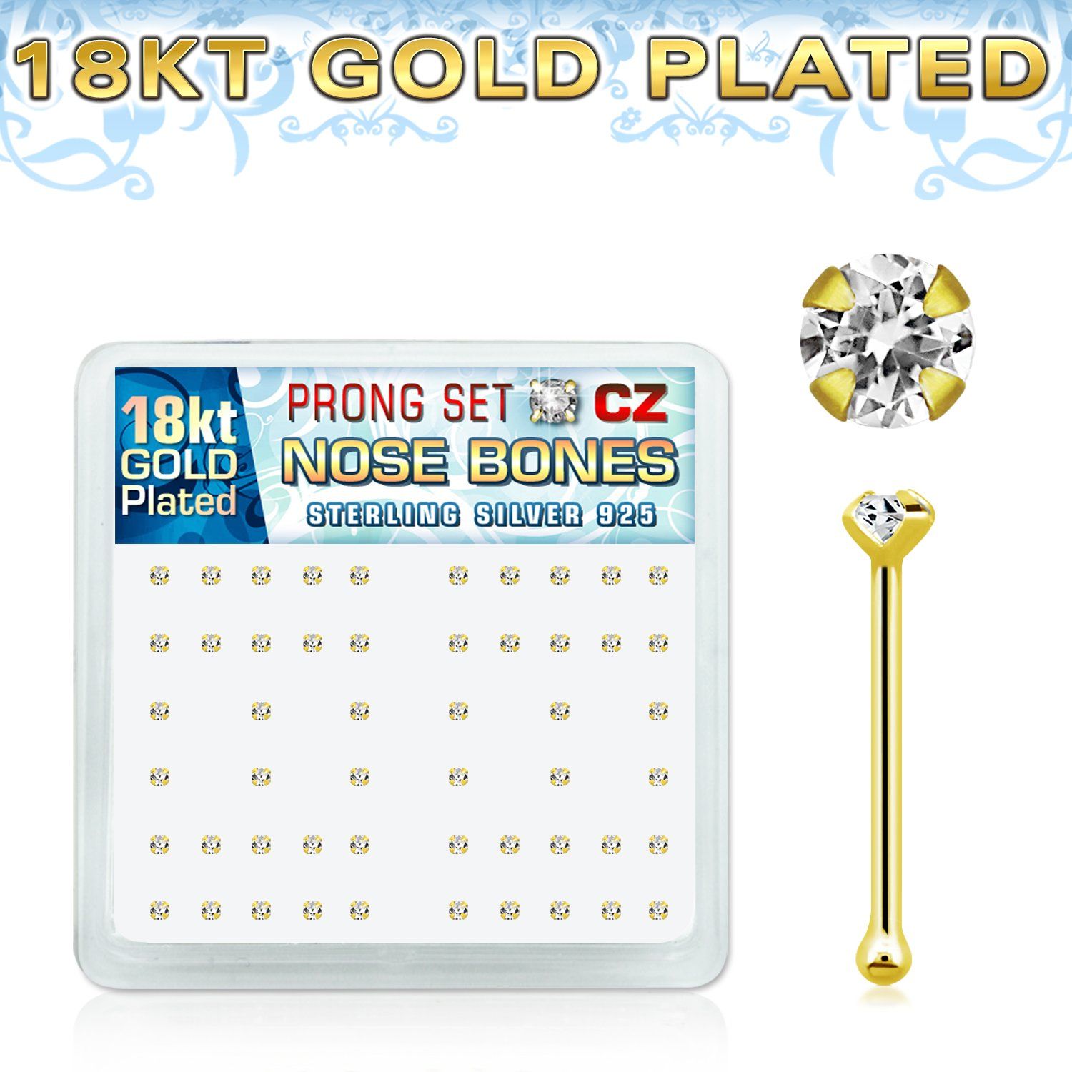 18nbzbc display piercing nariz hueso plata esterlina 925 0 6mm oro 18 kts zirconia redonda clara 1 5mm distribuidor