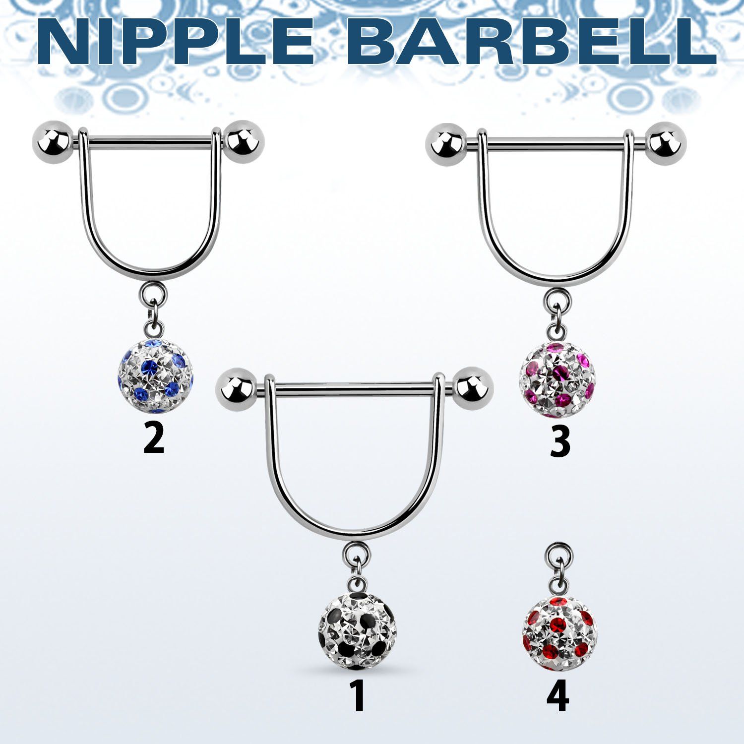 afrsnp8 barbell pezon estribo acero quirurgico bolas 5mm bola 8mm multi cristal ferido puntos mayorista