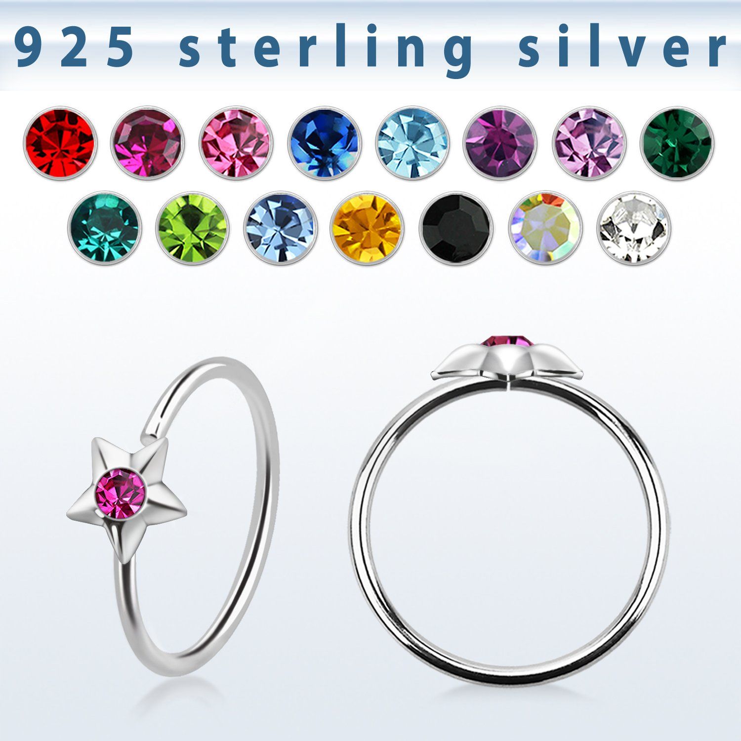 aghsm22 925 silver seamless nose ring color crystal star