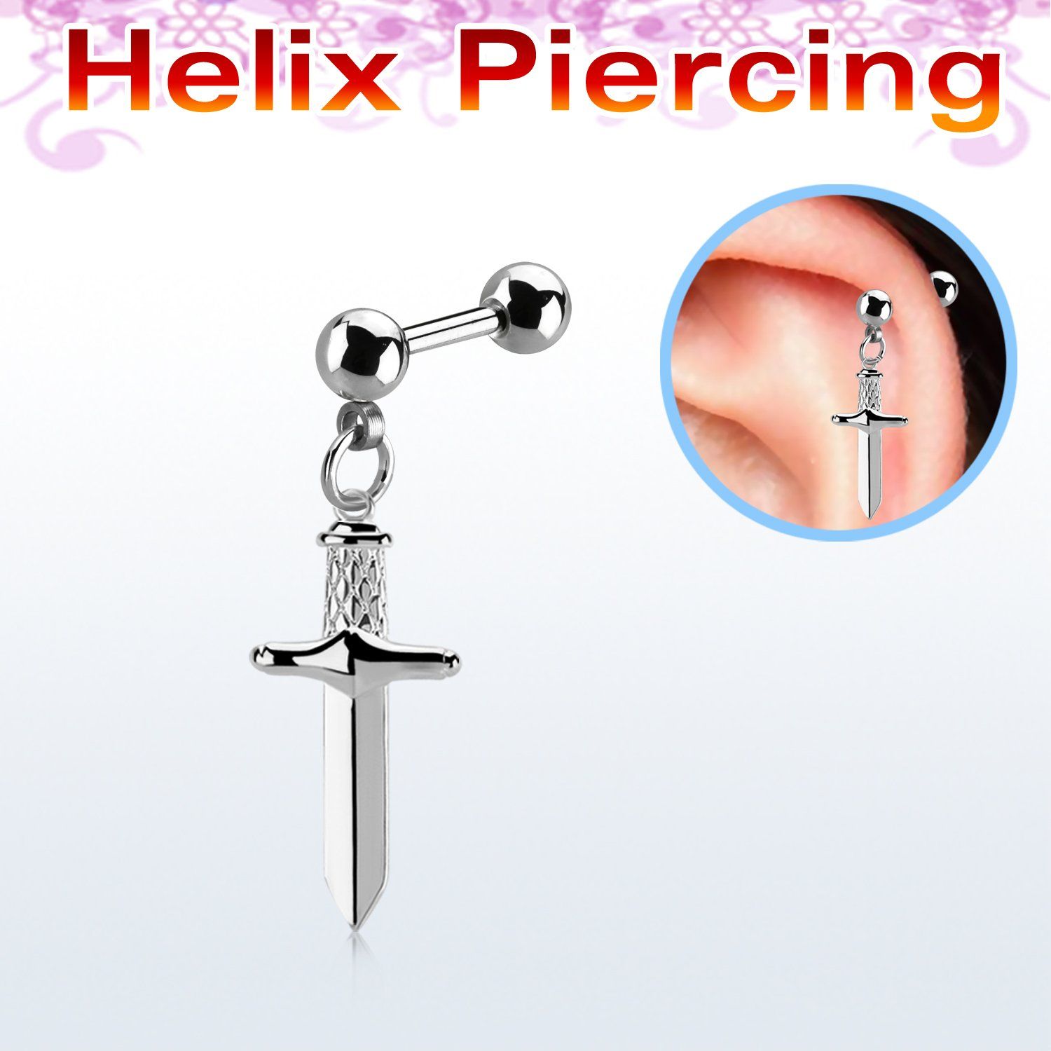 bber84 barbell helix acero quirurgico dos bolas colgante punal colgante laton chapado plata
