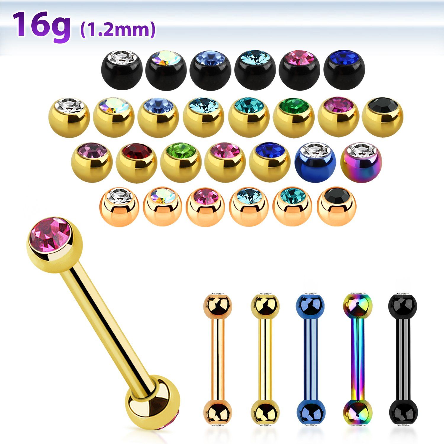 bbetjb25 barbell ceja acero 316l anodizado bolas joya 2 5mm cristal bisel 6mm 14mm al por mayor