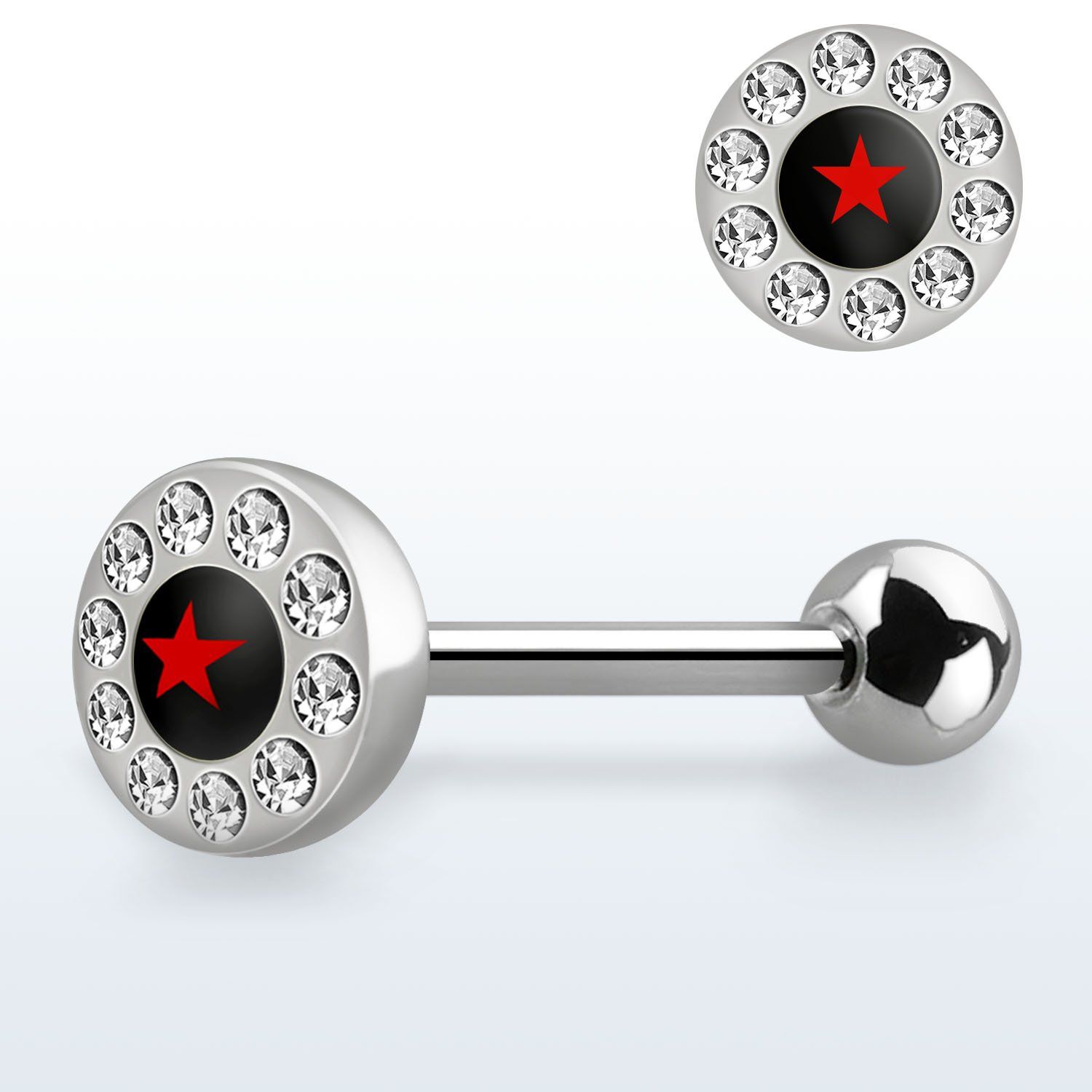bbloc3 barbell lengua acero quirurgico logo estrella rojo cristal claros 16mm distribuidor