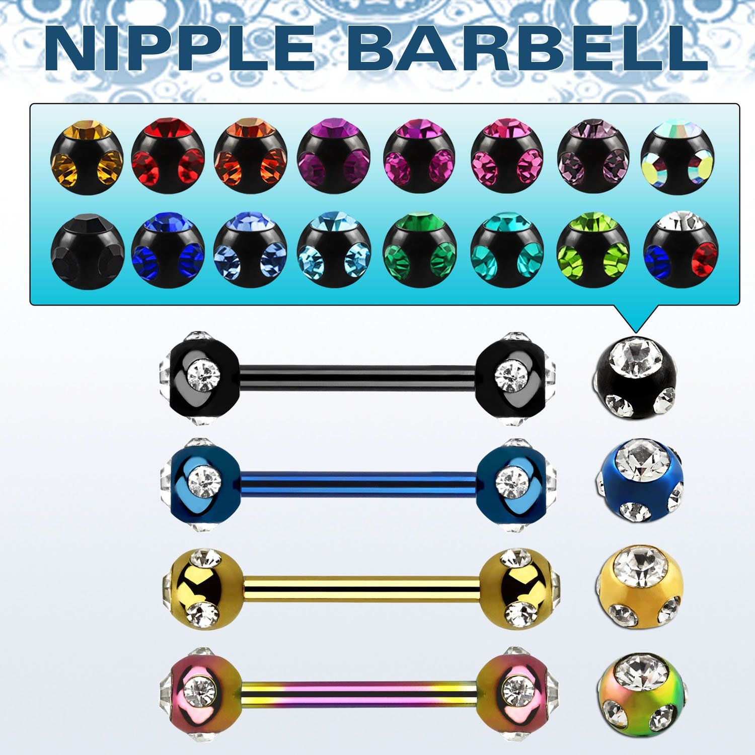 bbnpt5c barbell pezon acero quirurgico anodizado bolas multi joya 5mm distribuidor