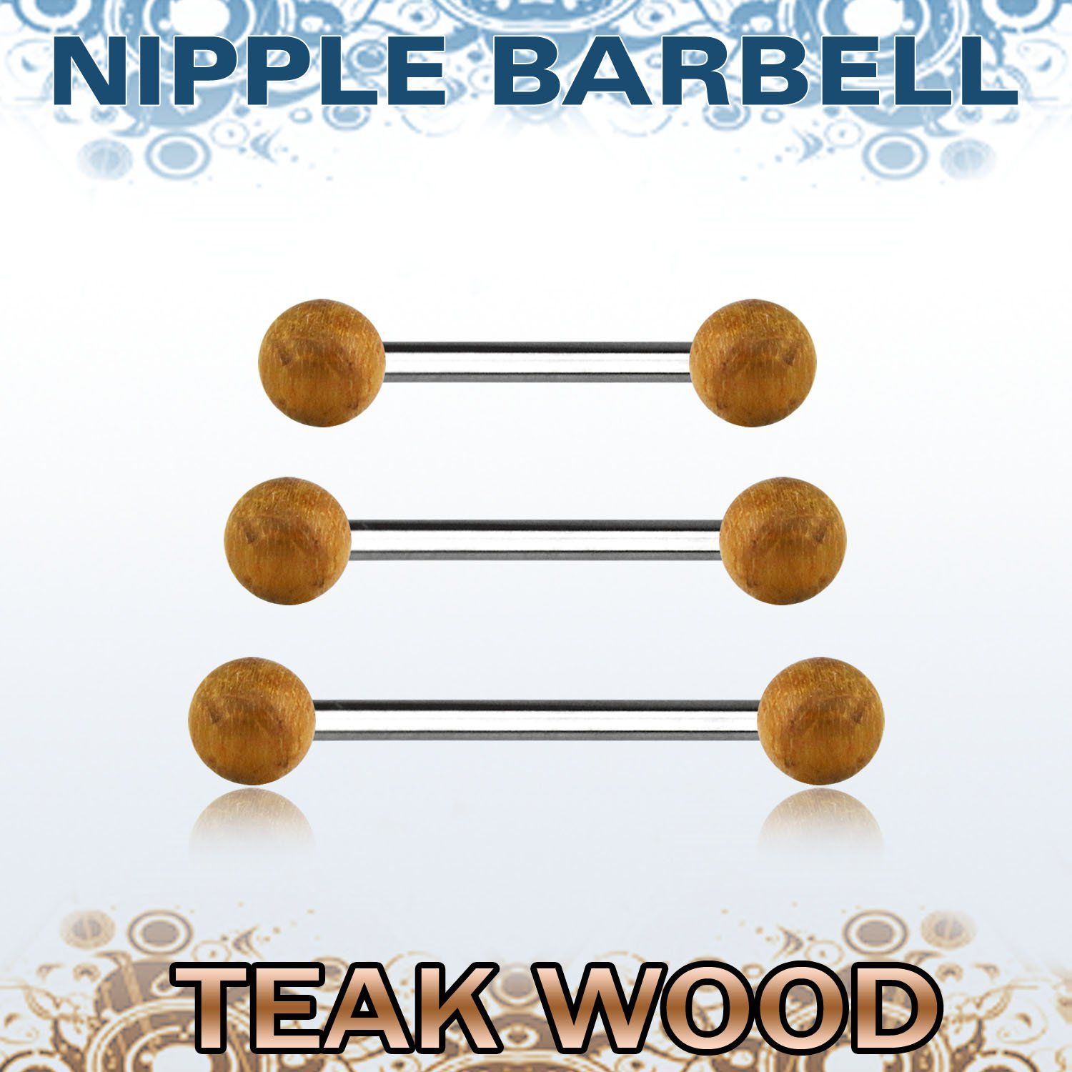 bbnpte5 barbell pezon organico barra acero 316l bolas madera teca 5mm venta