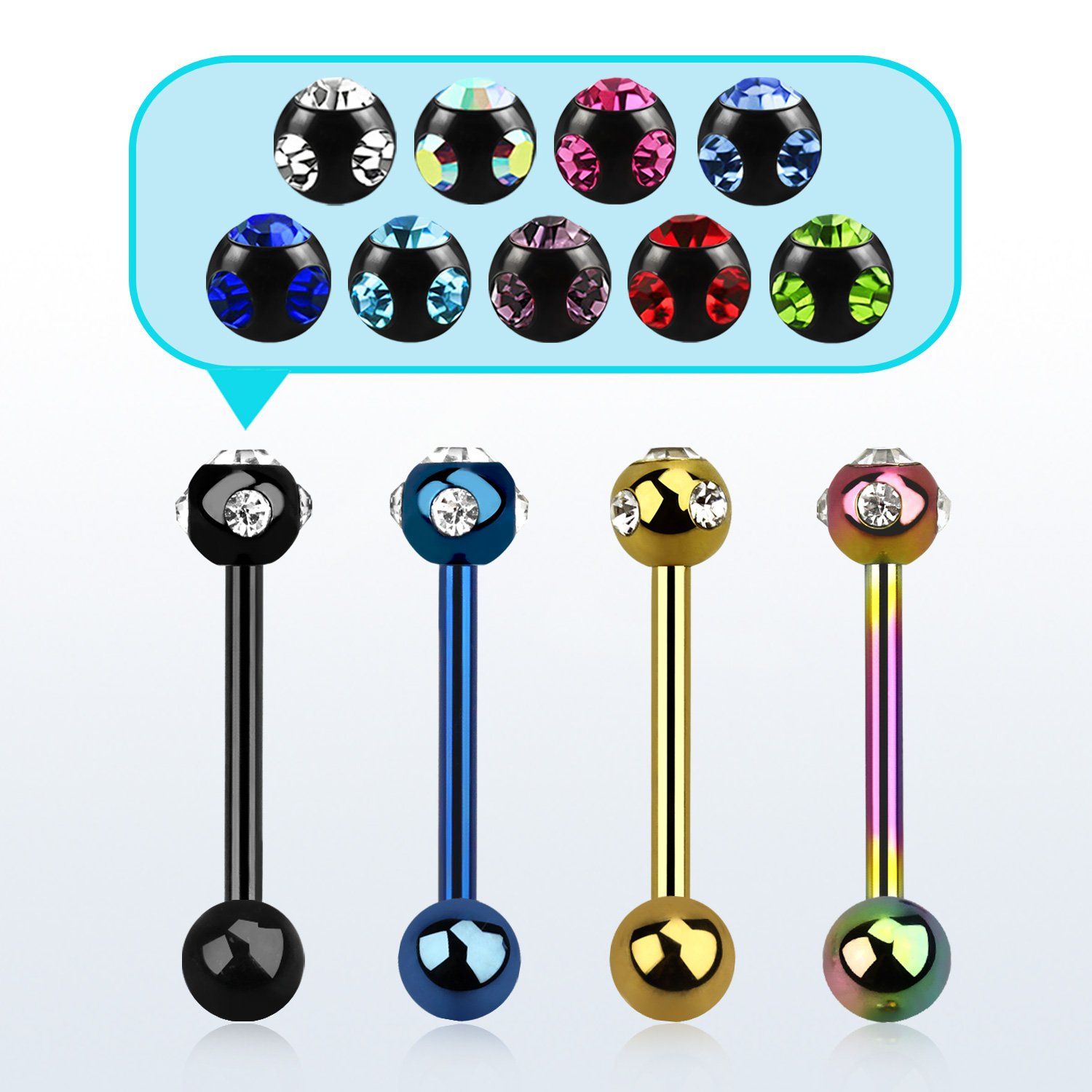 bbtc3 barbell lengua acero quirurgico anodizado bola multi joya 6mm bola lisa 6mm inferior distribuidor