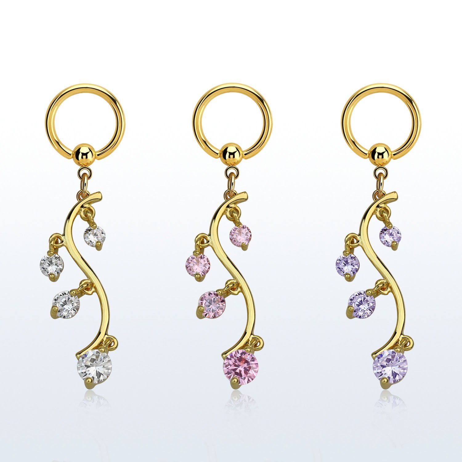 bcrtgz1 aro bola presion acero 316l pvd dorado racimo uvas colgado tres zirconia distribuidor