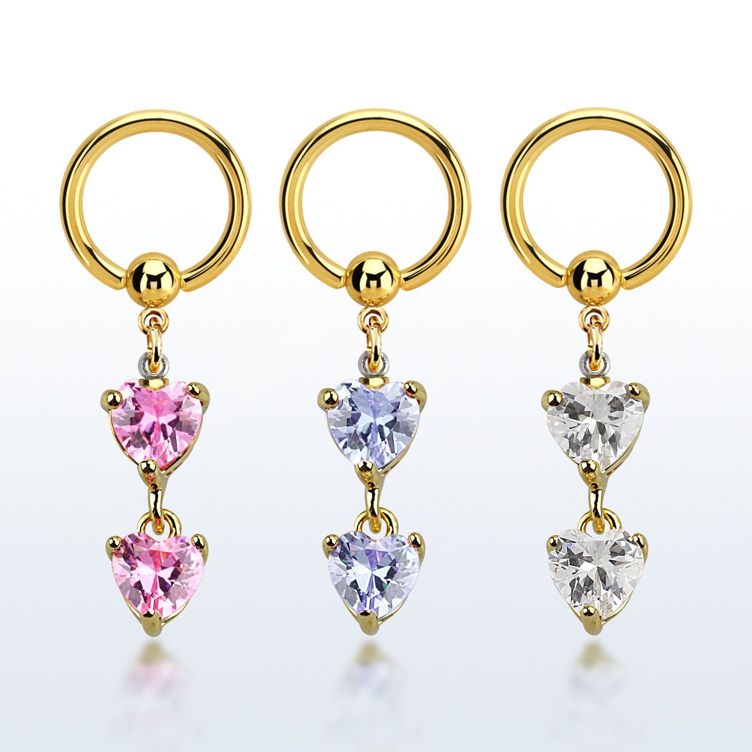 bcrtgz2 aro bola presion acero 316l pvd dorado colgante formado por corazones zirconia conectados mayorista